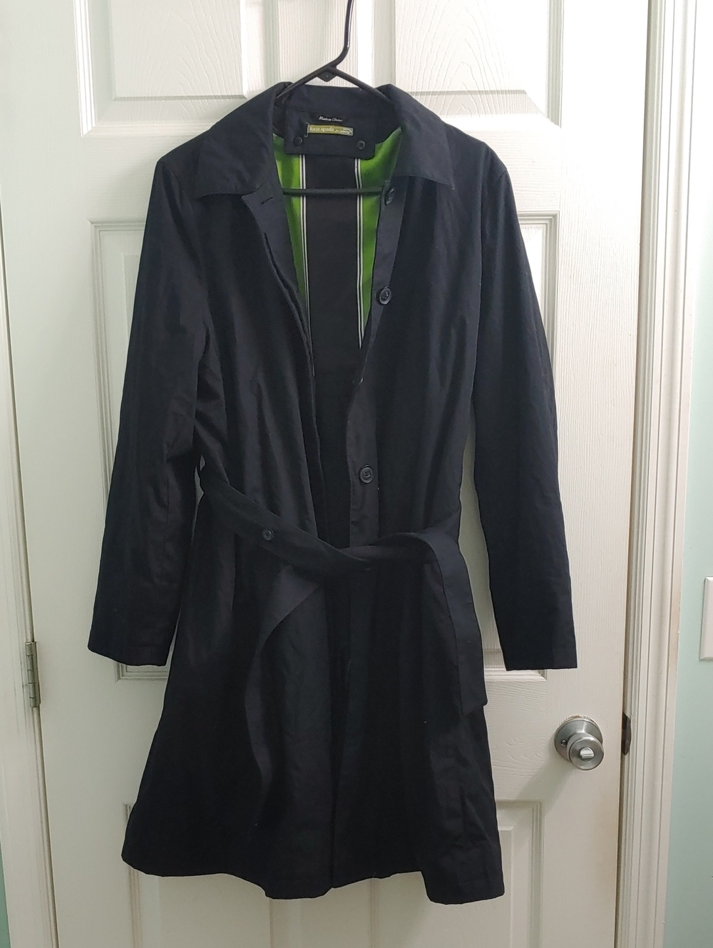 VTG Kate Spade Women's M Black Trench Coat Song Airlines Insulated Jacket